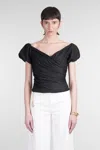 Cult Gaia Helene Ruched Linen-blend Off-the-shoulder Top In Black