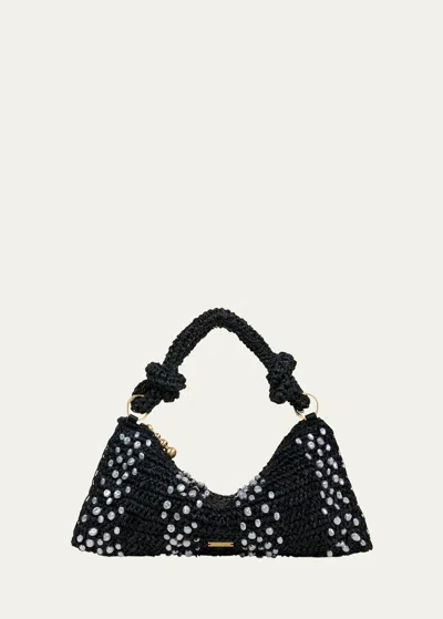 Cult Gaia Hera Nano Pearly Raffia Shoulder Bag In Black