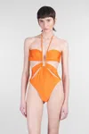 Cult Gaia Hollis Shimmer Cut-out One-piece Swimsuit In Orange