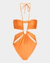 Cult Gaia Hollis Shimmer Cut-out One-piece Swimsuit In Persimmon