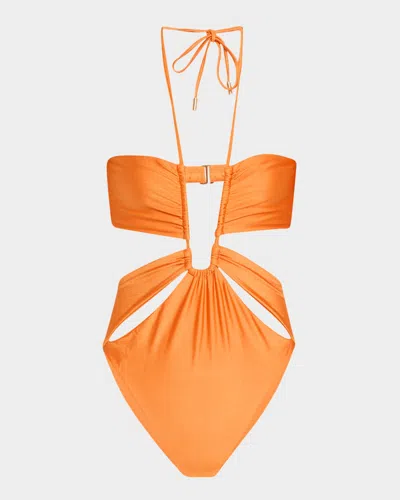 Cult Gaia Hollis Shimmer Cut-out One-piece Swimsuit In Persimmon