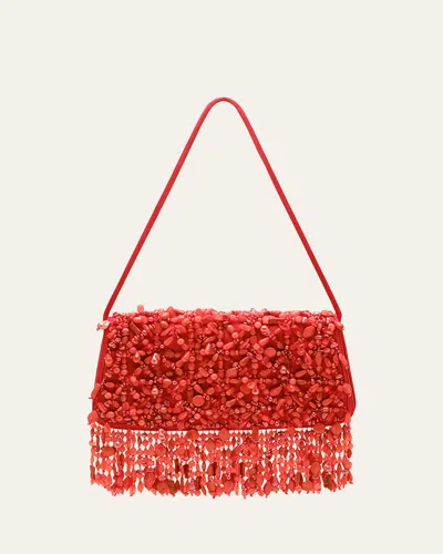 Cult Gaia Idalia Fringed Faux Stone Shoulder Bag In Brown