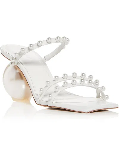 Cult Gaia Ilona Womens Leather Embellished Slide Sandals In White