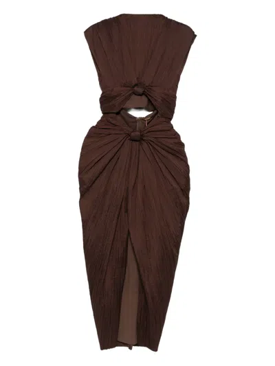 Cult Gaia Inaya Plissé Knot-detail Midi Dress In Brown