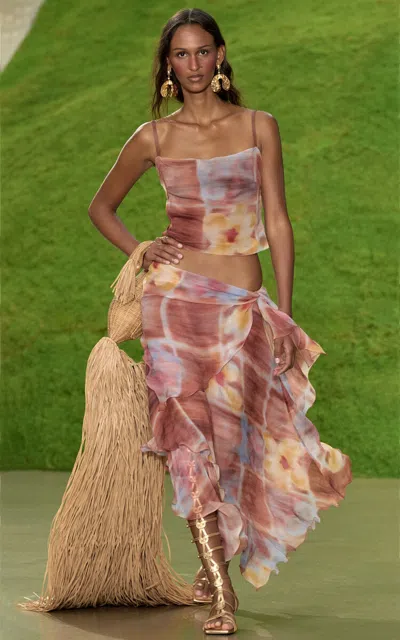 Cult Gaia Isel Silk Midi Skirt In Brown