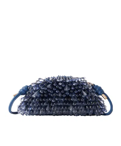 Cult Gaia Jaala Nano Beaded Leather Clutch In Blue