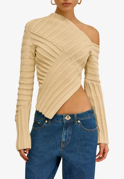 Cult Gaia Jaidan One-shoulder Knit Top In Beige