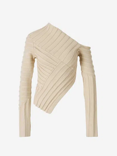 Cult Gaia Jaidan Ribbed Sweater In Beige