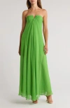 Cult Gaia Janelle Strapless Floral-print A-line Gown In Green