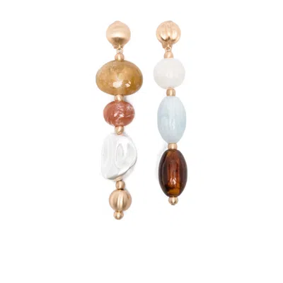 Cult Gaia Asymmetrical Beaded Clip Earrings In Gold