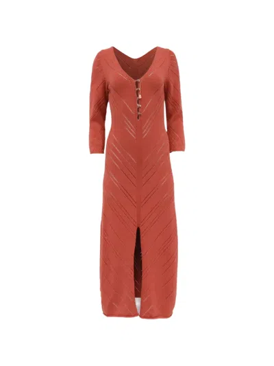 Pre-owned Cult Gaia Jhene Pointelle-knit Midi Dress In Orange