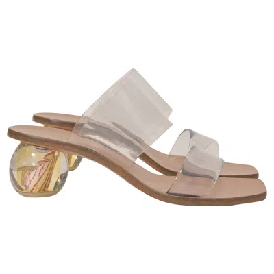 Cult Gaia Jila Floral Sandals In Transparent Vinyl And Brown Leather In White