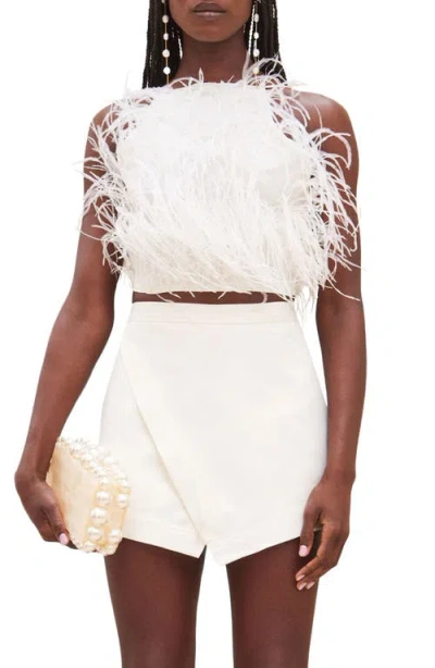 Cult Gaia Joey Ostrich Feather Halter Top In White