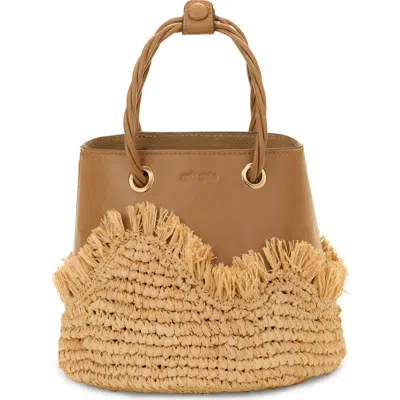 CULT GAIA CULT GAIA JOJO LEATHER & RAFFIA TOP HANDLE BAG