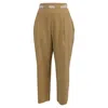 Cult Gaia Judith Cropped Tapered Pants In Yellow Linen In Brown