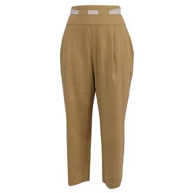 Cult Gaia Judith Cropped Tapered Pants In Yellow Linen In Brown