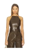 Cult Gaia Juji Leather Top In Green