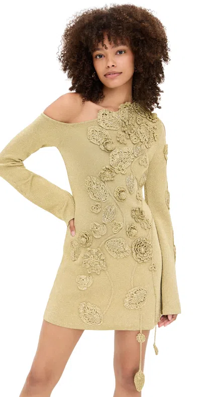 Cult Gaia Kaela Knit Dress Gold In Green