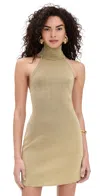 Cult Gaia Kaylilah Metallic Knitted Open-back Turtleneck Mini Dress In Gold
