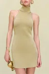 Cult Gaia Kaylilah Metallic Knitted Open-back Turtleneck Mini Dress
