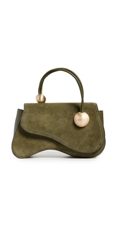 Cult Gaia Kazia Beaded Suede Top-handle Bag In Green