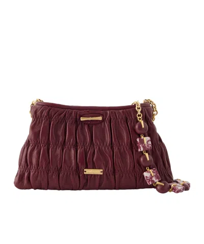 Cult Gaia Kiraz Mini Beaded Ruched Leather Clutch Bag In Burgundy