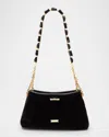 Cult Gaia Kiraz Mini Stone-embellished Velvety Shoulder Bag In Black