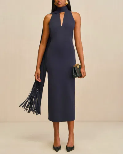 Cult Gaia Caia Draped Fringed Stretch-knit Midi Dress In Blue