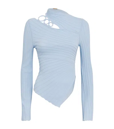Cult Gaia Knitted Tayla Long-sleeve Top In Blue