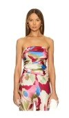 Cult Gaia Krisha Print Strapless Stretch Silk Jumpsuit In Floral Rosette