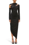 Cult Gaia Kumasi Sequin Long Sleeve Cutout Asymmetric Gown In Black