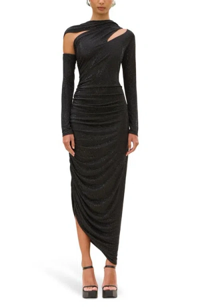 Cult Gaia Kumasi Sequin Long Sleeve Cutout Asymmetric Gown In Black