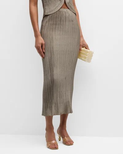 Cult Gaia Kylii Pleated Satin Midi Skirt In Green
