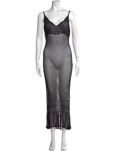 Pre-owned Cult Gaia Lace Pattern Long Dress In Black