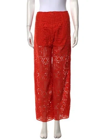 Pre-owned Cult Gaia Lace Pattern Wide Leg Pants In Orange