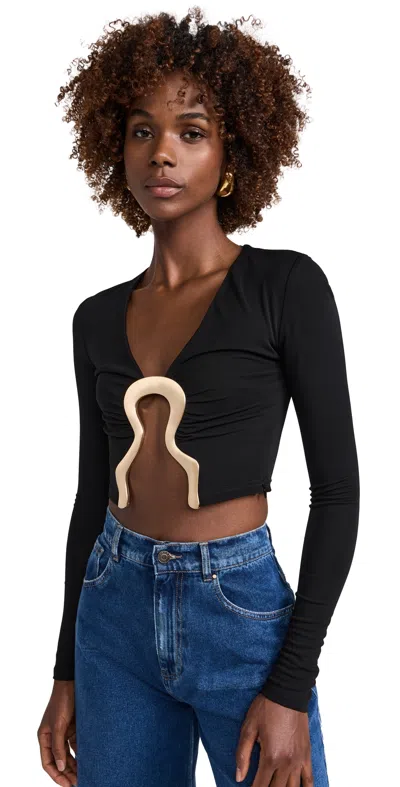 Cult Gaia Laia Embellished Cutout Crop Top In Black