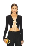 Cult Gaia Laia Embellished Cutout Crop Top In Black