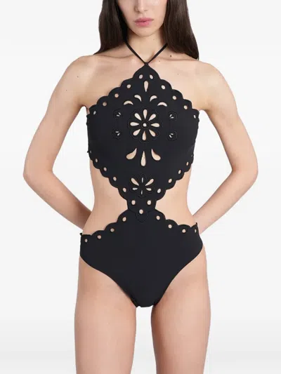 Cult Gaia Laidie Cut-out Scalloped-edge Swimsuit In Black