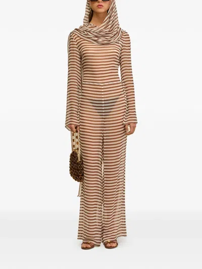 Cult Gaia Lakelyn Striped Silk-chiffon Coverup In Brown