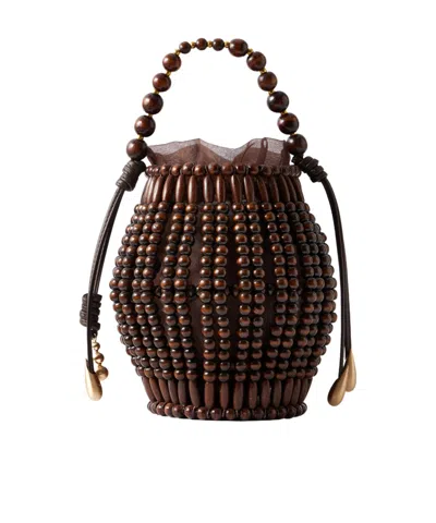 Cult Gaia Lanterna Wood-beaded Mini Bag In Brown