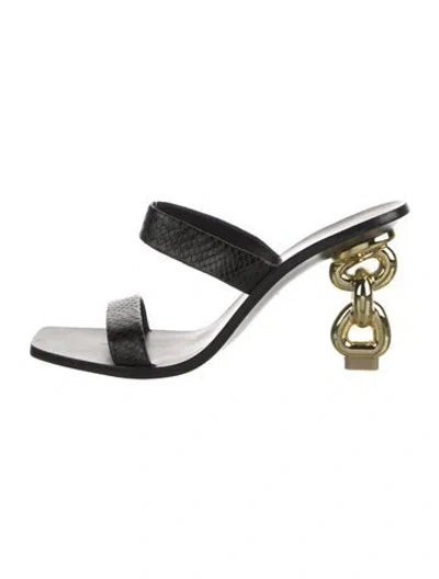 Pre-owned Cult Gaia Leather Chain-link Accents Slides In Black