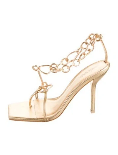 Pre-owned Cult Gaia Leather Chain-link Accents T-strap Sandals In Gold