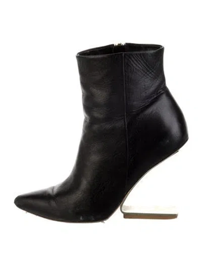 Pre-owned Cult Gaia Leather Colorblock Pattern Boots In Black