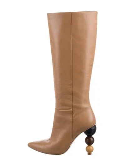 Pre-owned Cult Gaia Leather Colorblock Pattern Boots In Neutral