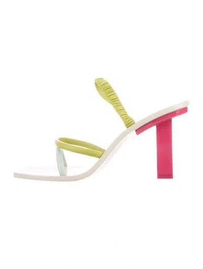 Pre-owned Cult Gaia Leather Colorblock Pattern Sandals In Green
