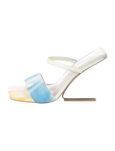 Pre-owned Cult Gaia Leather Colorblock Pattern Slides In Blue