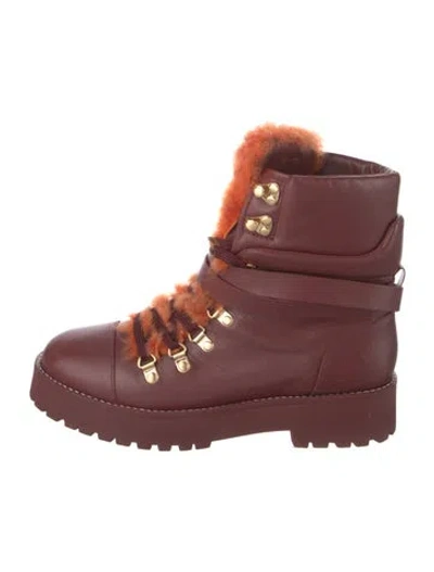 Pre-owned Cult Gaia Leather Combat Boots In Burgundy