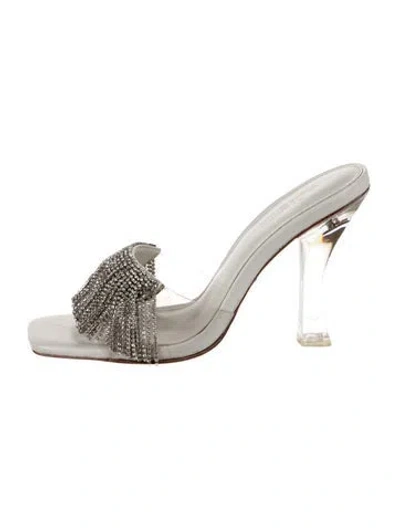 Pre-owned Cult Gaia Leather Crystal Embellishments Slides In White