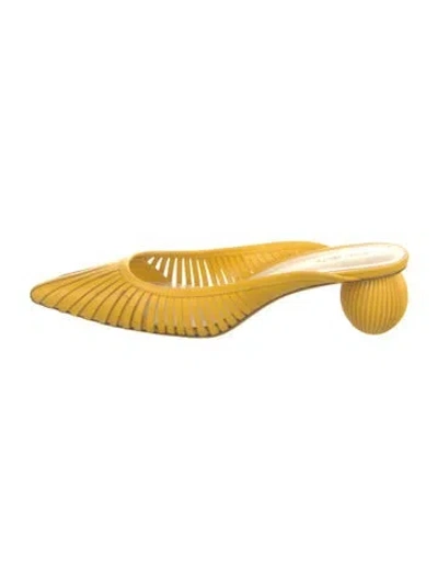 Pre-owned Cult Gaia Leather Cutout Accent Mules In Yellow