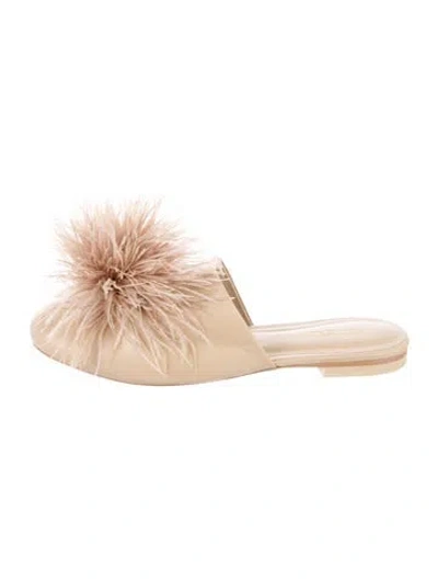 Pre-owned Cult Gaia Leather Feather Trim Mules In Neutral
